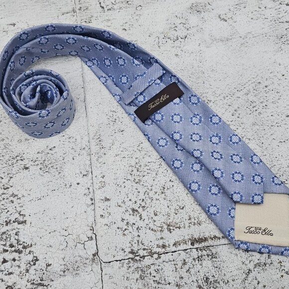 Tasso Elba Men Tie Blue 100% silk Handmade Necktie Classic Tie - Picture 7 of 9